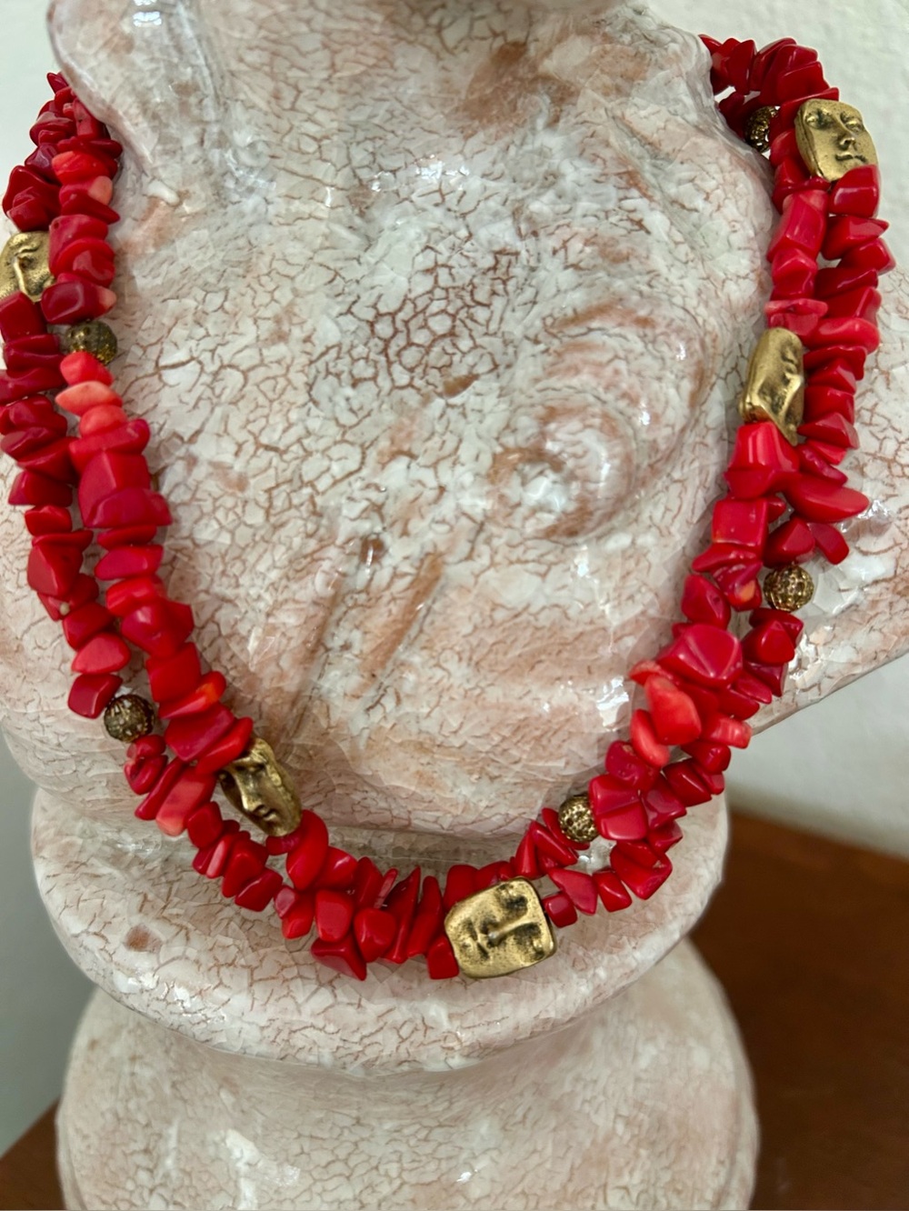 Natural Arizona stone Hand Made Necklace, Gold Accent Beads - Women Jewelry 34”